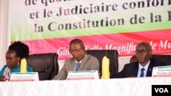 FILE - Panelists including the president of the Senate (center) Emmanuel Sinzohagera during the official launch of Burundi's ethnic quota evaluation exercise in Gitega on July 31st. 2023. 