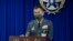 In this photo released by the Taiwan Ministry of National Defense, Major general Huang Wen-chi, the assistant deputy chief of general staff for intelligence speaks during a press conference in Taipei, Taiwan, Tuesday, Feb. 14, 2023. 