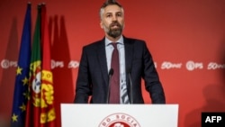 FILE - Portugal's former Infrastructure Minister Pedro Nuno Santos presents his candidacy for Socialist party leadership at party headquarters in Lisbon on Nov. 13, 2023.