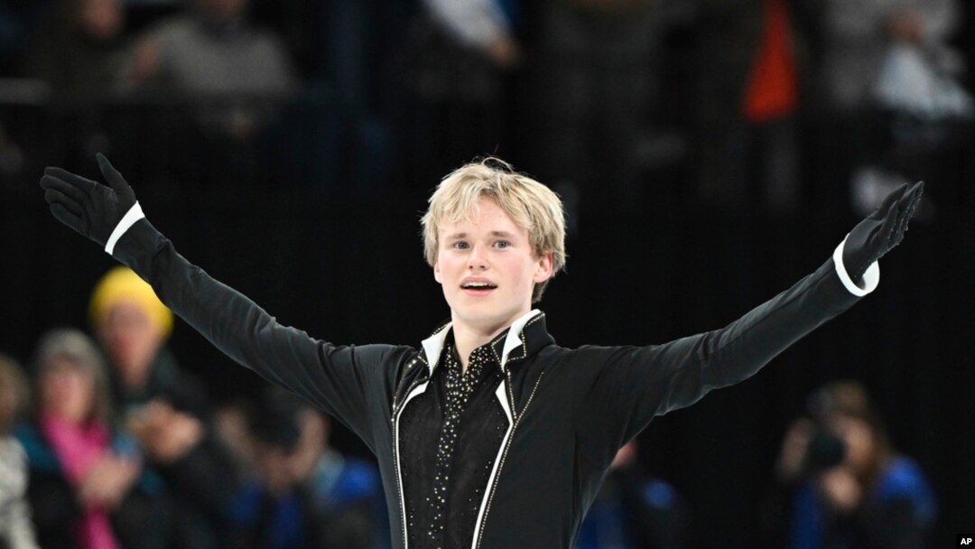 Ilia Malinin of the United States reacts following his free skate in the men's competition at the figure skating world championships in Montreal, March 23, 2024.