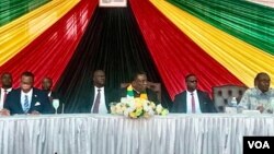President Emmerson Mnangagwa, government officials and others at the ZITF on Wednesday.