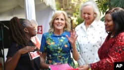 US first lady Jill Biden meets youth at Village Creative in Nairobi, Kenya. Feb. 25, 2023.