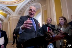 Pemimpin Mayoritas Senat AS Chuck Schumer di Gedung Capitol, Washington, D.C., Rabu, 20 Maret 2024. (AP/J.Scott Applewhite)