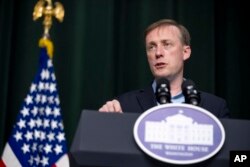 FILE - White House national security adviser Jake Sullivan speaks at a news conference Aug. 18, 2023.