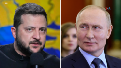 Composición de imágenes del presidente ucraniano Volodymyr Zelenskyy y del ruso Vladimir Putin.