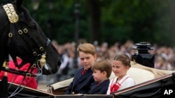 From left: Prince George, Prince Louis and Princess Charlotte leave Buckingham Palace to take part in the Trooping The Color parade, in London, June 17, 2023.