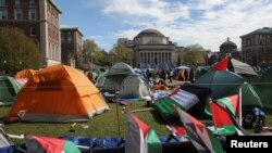 FILE - Students continue to maintain a protest encampment in support of Palestinians on the Columbia University campus April 24, 2024, during the ongoing conflict between Israel and the Palestinian Islamist group Hamas, in New York City.