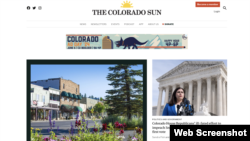 The homepage of The Colorado Sun news outlet on April 10, 2024. A Sun political reporter was expelled from a state Republican Party gathering last weekend.