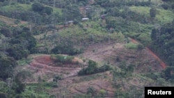 ARCHIVO - Un área deforestada en medio de la selva se ve durante un sobrevuelo militar en Tumaco, Colombia, el 13 de diciembre de 2021.