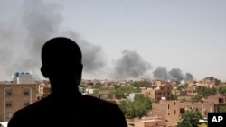 Smoke is seen in Khartoum, Sudan, Apr. 22, 2023. The fighting in the capital between the Sudanese Army and Rapid Support Forces resumed after an internationally brokered cease-fire failed.
