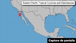 Posición de la tormenta tropical Hilary el 20 de agosto de 2023. Captura de pantalla del sitio del Centro Nacional de Huracanes de EEUU.