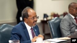 Rais wa Somalia Hassan Sheikh Mohamud akizungumza akiwa Pentagon, June 21, 2023,