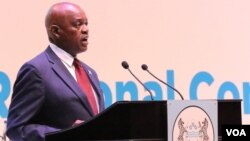 Botswana President Mokgweetsi Masisi addresses delegates at the WHO Africa Region meeting in Gaborone, Aug. 28, 2023. (Mqondisi Dube/VOA)