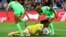 Nigeria's goalkeeper Chiamaka Nnadozie saves a ball during the Women's World Cup round of 16 soccer match between England and Nigeria in Brisbane, Australia,  Aug. 7, 2023.