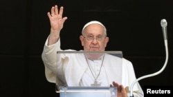 Pope Francis leads Angelus prayer from his window at the Vatican, July 21, 2024. (Vatican Media/Simone Risoluti/Handout via Reuters)