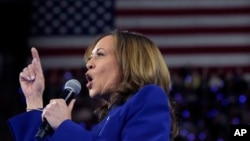 Democratic presidential nominee Vice President Kamala Harris speaks at the Fiserv Forum during a campaign rally in Milwaukee, Wisconsin, Aug. 20, 2024.