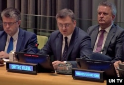In this screengrab from U.N. TV video, Ukrainian Foreign Minister Dmytro Kuleba speaks at the session devoted to Ukrainian prisoners of war.