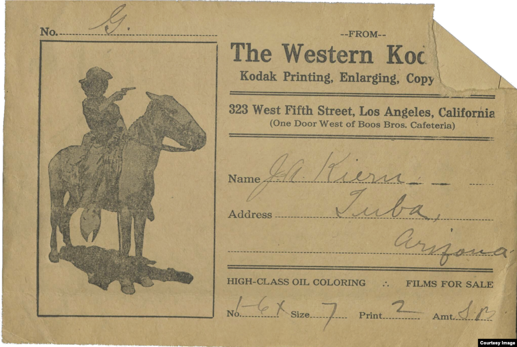 The photo processing envelope containing photographs taken by John A. Keirn in Tuba City, Arizona. Note: His name is misspelled. Courtesy Beinecke Rare Book and Manuscript Library, Yale University