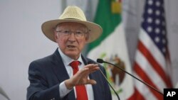 FILE - U.S. Ambassador to Mexico Ken Salazar speaks during a joint news conference at the Michoacan state governor's office in Morelia, Mexico, June 24, 2024. 