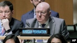 Russia United Nations Ambassador Vassily Nebenzia listens before the U.N. General Assembly vote in favor of a U.N. resolution calling for a cessation of hostilities after Russia's invasion, Feb. 23, 2023 at U.N. headquarters.