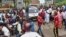 An ambulance leaves the Zamra International Convention Center after an explosive device blew up during a prayer gathering of Jehovah's Witness faithful in Kalamassery, in India's southern Kerala state, Oct.29, 2023.  