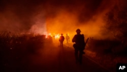 Firefighters battle an advancing wildfire in Gorman, California, June 16, 2024.