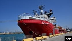 Migrant rescue ship the Ocean Viking, operated by SOS Mediterranee NGO, is docked at the port of Civitacecchia, Italy, on July 14, 2023.