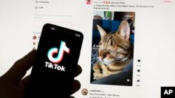 FILE - The TikTok logo is seen on a mobile phone in front of a computer screen displaying the TikTok home screen, March 18, 2023, in Boston. The Digital Services Act is part of a suite of tech-focused EU regulations designed to keep users safe online.