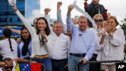 (FILE) Opposition leader Maria Corina Machado and opposition candidate Edmundo Gonzalez in Caracas, Venezuela, July 30, 2024.