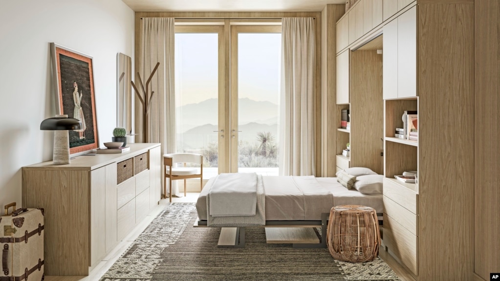Space-saving Murphy beds, like this one, can be folded into their own frame. And they supply storage. (California Closets via AP)