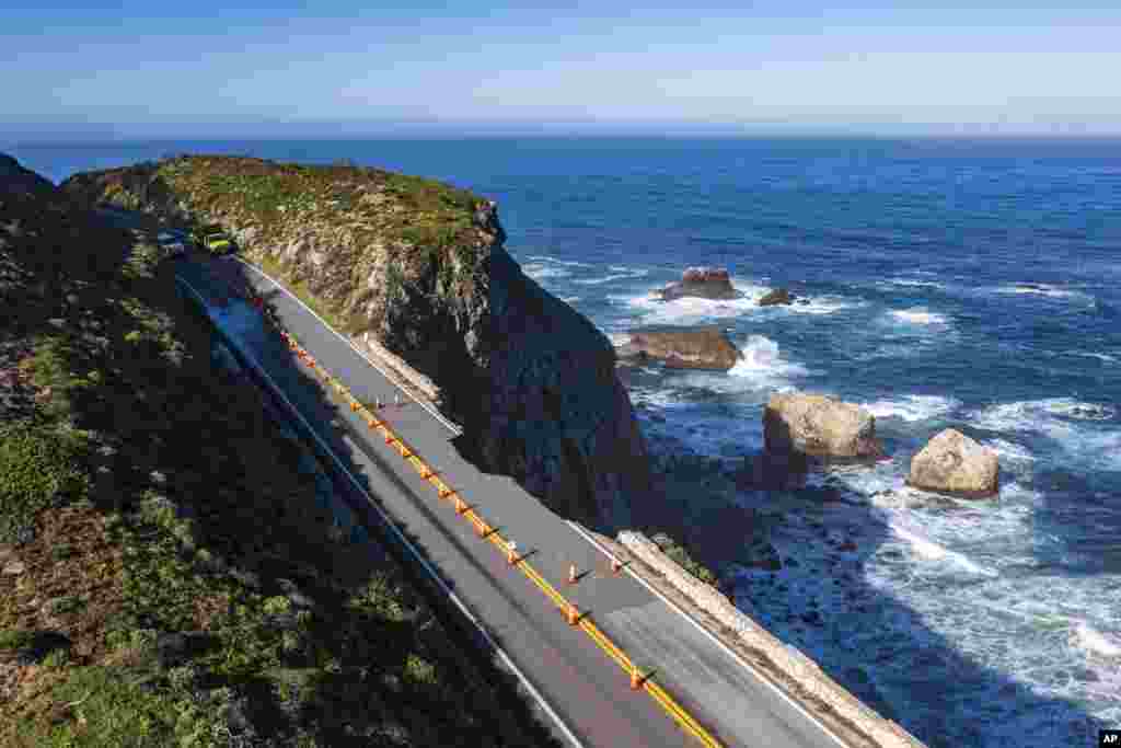 A break in the southbound lane of Highway 1 at Rocky Creek Bridge in Big Sur, California, April 1, 2024.