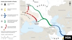 Ruta kojom iranski dronovi putuju do Rusije.