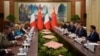 Chinese President Xi Jinping and his delegation attends a meeting with Italian Premier Giorgia Meloni at the Diaoyutai State Guesthouse in Beijing, July 29, 2024. 