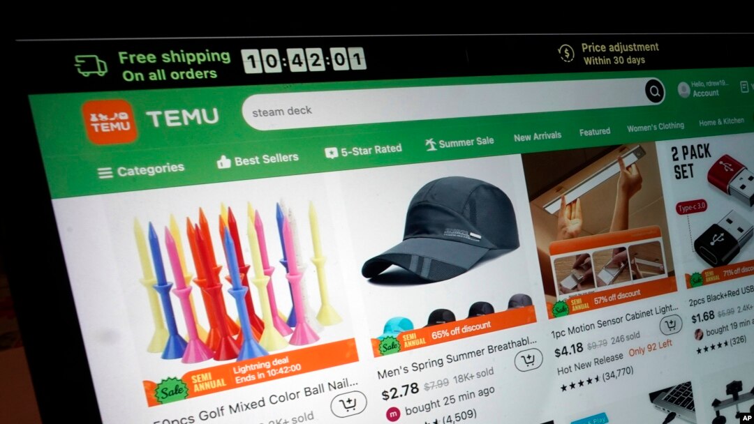 FILE - A page from the Temu website is shown in this photo, in New York, June 23, 2023.