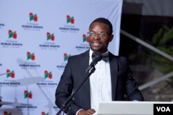 FILE - Musa Kika, a constitutional lawyer, speaks at a Zimbabwe Human Rights NGO Forum, in Harare, in February 2023. (Columbus Mavhunga/ VOA)