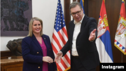 Podsekretarka za javnu diplomatiju Liz Alen sastala se sa predsednikom Srbije Aleksandrom Vučićem, u Beogradu, 15. maja 2024. (Foto: Instagram nalog predsednika Republike)