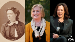 Слева направо: Виктория Вудхалл, Хиллари Клинтон, Камала Харрис