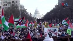 په واشنګټن کې په زرګونو مظاهره چیان د اسرایل او حماس د جنګ سل ورځې پوره کېدو په موقع د "غزه لپاره مارچ" نومې لاریون کې راټول شوي وو
