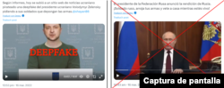 Captura conjunta de una publicación informando sobre el deepfake de Zelenskyy y otra con la desinformación sobre Putin.