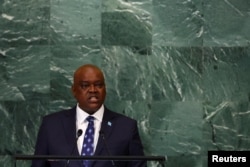 FILE - Botswana's President Mokgweetsi Masisi speaks at U.N. Headquarters in New York City, Sept. 22, 2022.