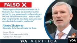 Alexey Zhuravlev, miembro de la Duma Estatal (la cámara baja del parlamento ruso), sugirió que las órdenes de la Corte Penal Internacional no tendrían ninguna consecuencia, lo cual es falso. Diseño: Mila Cruz.