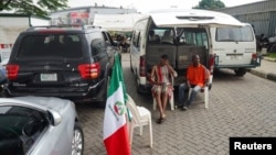 Nigeria Labour Congress' flag is seen on a chair in front of the Murtala Muhammed Airport Terminal Two (MMA2) during the Nigeria Labour Congress strike in Lagos, Nigeria, June 3, 2024.