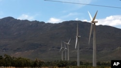 FILE - Wind turbines are seen at a wind farm northeast of Cape Town, South Africa, Nov. 7, 2022. South Africa has several Chinese-backed green energy projects, including a wind farm in the Northern Cape.