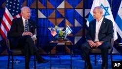 美国总统拜登2023年10月18日在特拉维夫与以色列总理内塔尼亚胡会面。（路透社）