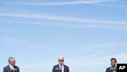 Britain's Prime Minister Rishi Sunak, right, meets with U.S. President Joe Biden and Prime Minister of Australia Anthony Albanese, left, at Point Loma naval base in San Diego, March 13, 2023.