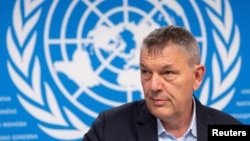 FILE - UNRWA Commissioner-General Philippe Lazzarini attends a briefing at the United Nations in Geneva, Switzerland, April 30, 2024. 