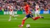 FILE - Spain's Mikel Merino shoots during a Group B match between Spain and Croatia at the Euro 2024 soccer tournament in Berlin, Germany, June 15, 2024. Spain defeated Croatia 3-0. Spain plays Germany in the quarterfinals on Friday.