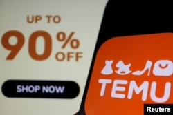 资料照：手机上Temu App和Temu的打折广告 （2023年4月26日）