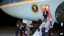 US President Joe Biden arrives on Air Force One at Brindisi International Airport, June 12, 2024, in Brindisi, Italy.