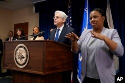 Attorney General Merrick Garland talks about a Department of Justice report that found the Minneapolis Police Department has engaged in a pattern or practice of discrimination, during a news conference in Minneapolis, June 16, 2023.